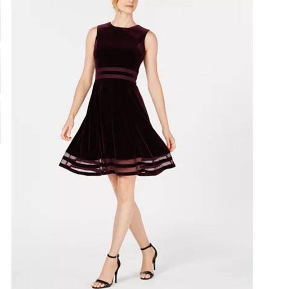 Calvin Klein Dresses & Skirts - NWT Calvin Klein Velvet Fit Flare Illusion Dress